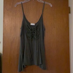 Hunter green, nice flowing lace up tank.